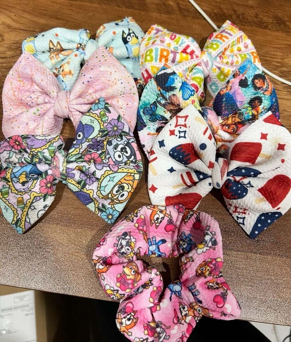 Assorted Handmade Character and Themed Hair Bows and Scrunchie Set
